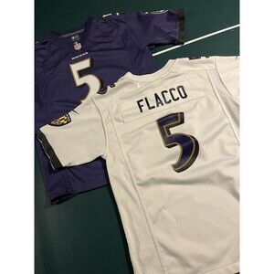 Nike LOT OF 2 Baltimore Ravens NFL Joe Flacco Jersey Purple White YOUTH LARGE